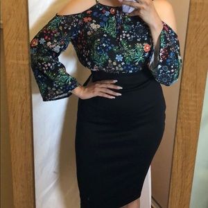 Black floral midi dress